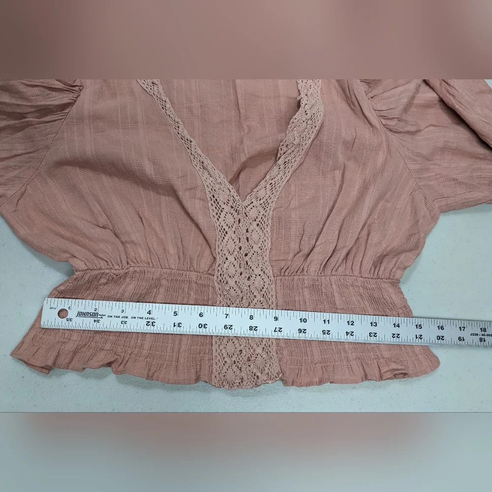 Trinity Smocked Waist Ballon Long Sleeve Top Blouse M 90s Y2K Whimsical #2800